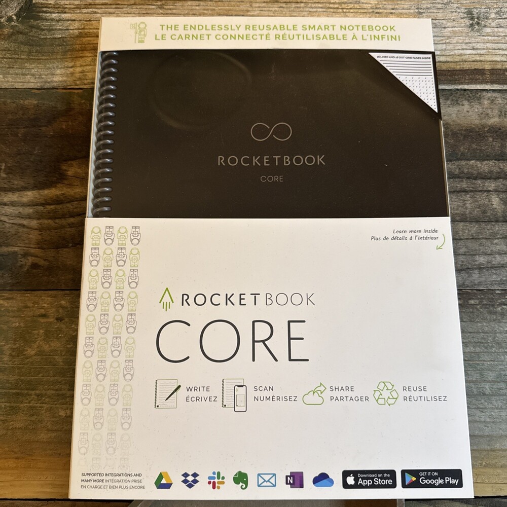 Rocketbook Core Smart Notebook - Reusable, Black, Dot Grid/Lined Pages